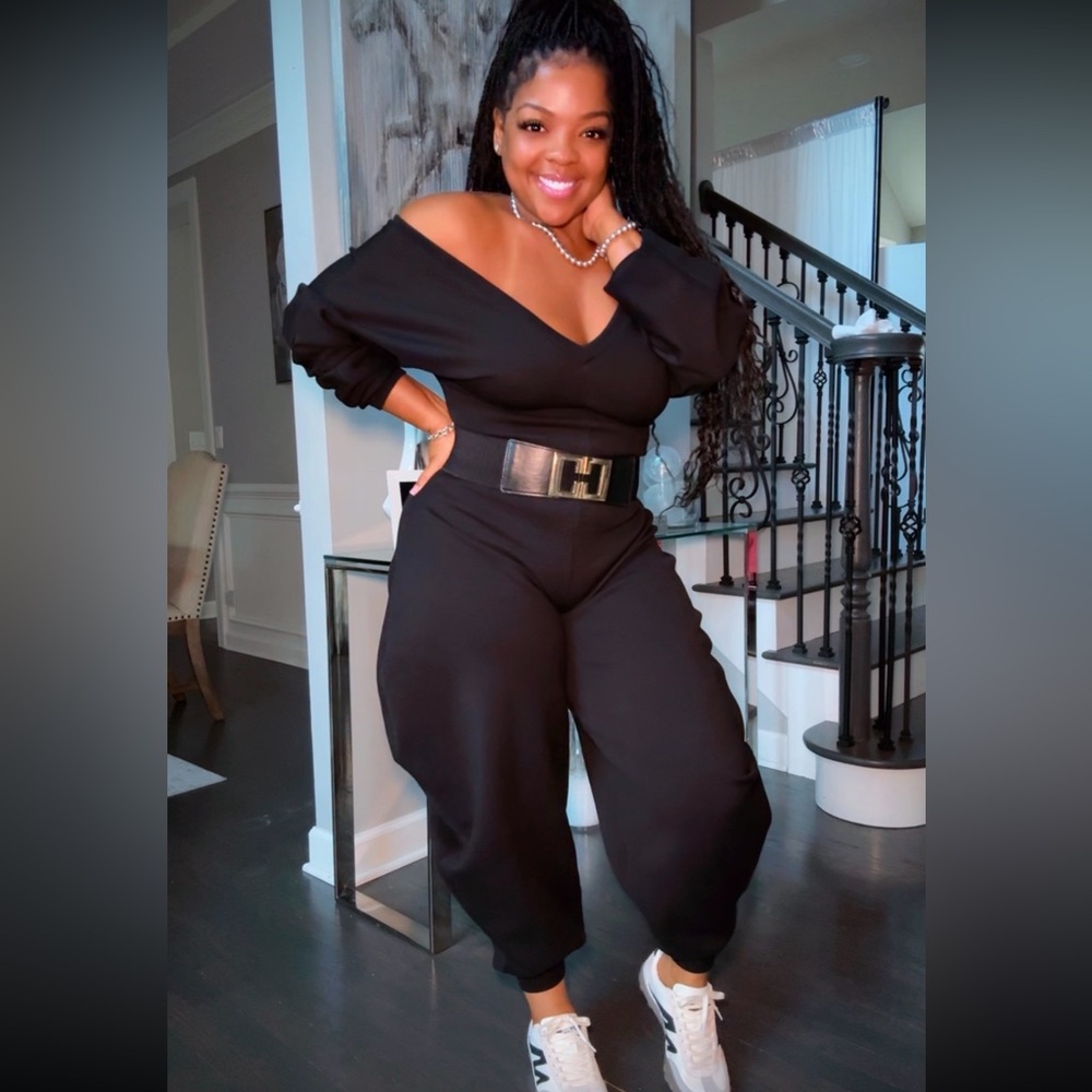 Off-Shoulder Black Jogger Jumpsuit